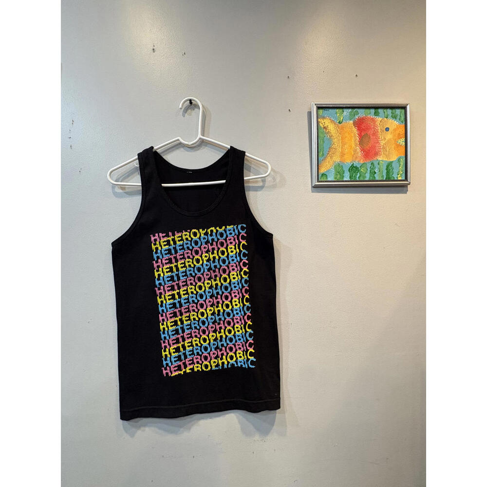Black Tank Top with Colorful 'Heterophobic' Print